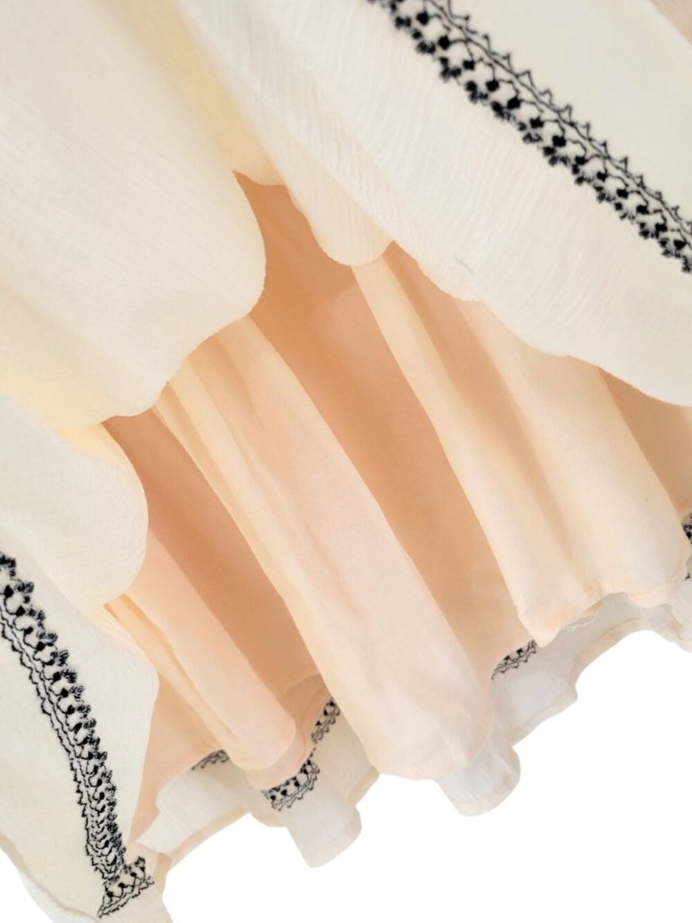Free People Cream Top With Black Embroidery and Ruffles Women's Size M - Picture 4 of 6